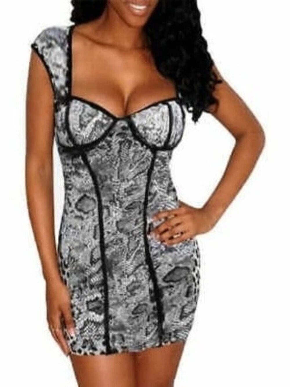 NEW Y2K Grey Snakeskin Bustier Bodycon‎ Mini Dress